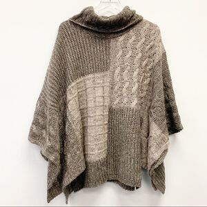 Cable Knit Cowl Neck Caftan Beige and Brown, XS